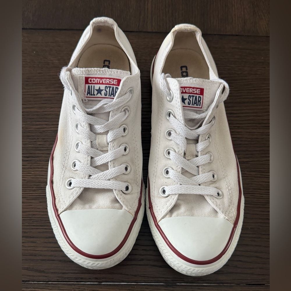 Converse Canvas Sneakers in White with Red Trim